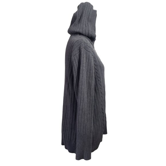 Vintage Womens Y2K Gray Ribbed Fisherman‎ Knit Hooded Cardigan Sweater Size 2X - Picture 6 of 10